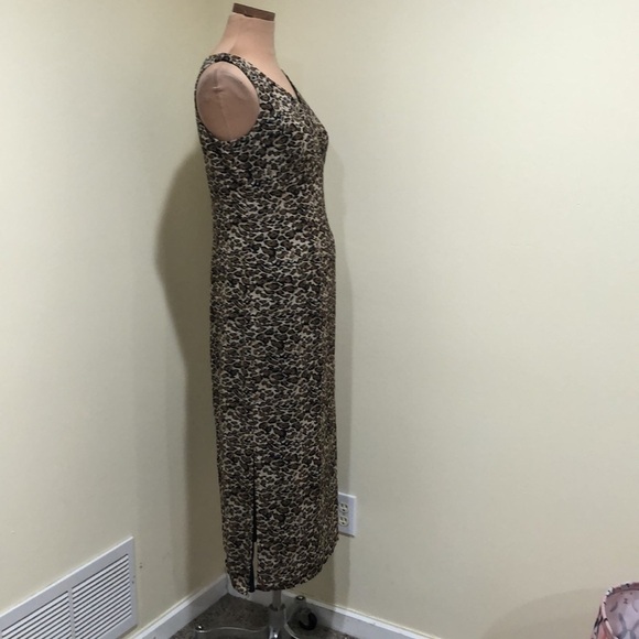 Vintage 90s CDC Petites Midi Dress Size 8 Tan Leopard Print - Picture 5 of 9